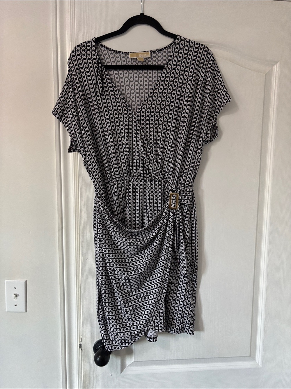 Michael kors Black & White Patterned Wrap Dress with Side Buckle